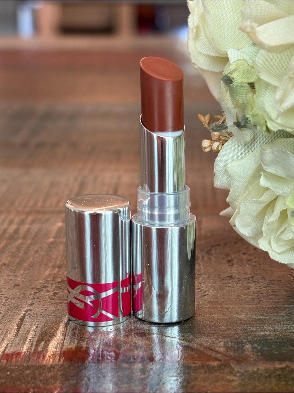 New YSL Loveshine CANDY GLAZE Lip Gloss Stick in SALTED CARAMEL + Sample Card!